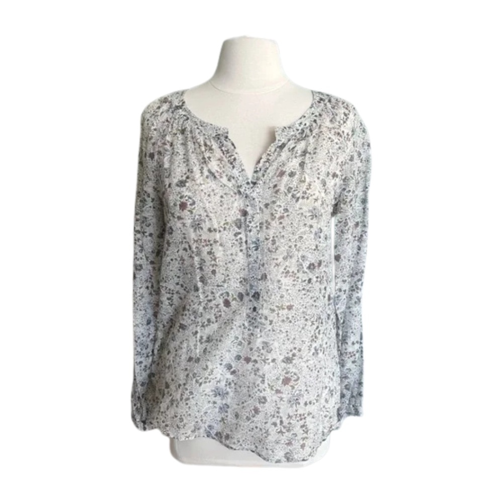 Massimo Dutti Floral Cotton Silk Blouse | Sheer | Size 40